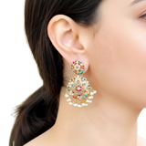 Gold plated silver earrings in navratan ( READY TO SHIP )