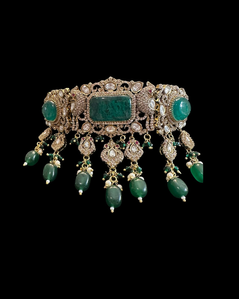 C574 Gold plated Polki / doublet choker with earrings tika ( READY TO SHIP )
