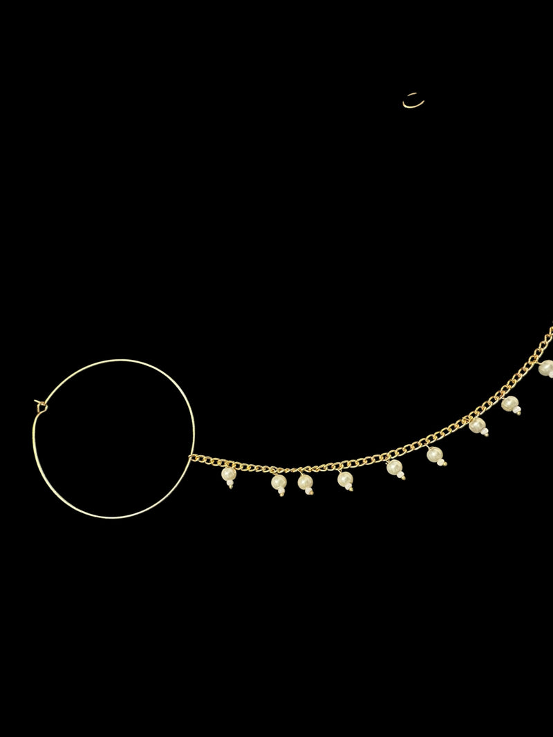 Gold-Plated Hoop Nosering with Pearl Dangler & Chain – Bridal Statement ( READY TO SHIP )