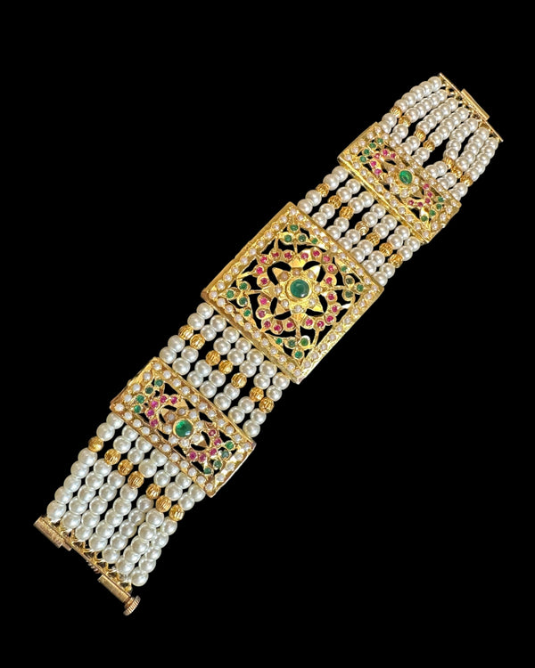 B66 Saira jadau bracelet in ruby emerald with pearls    ( READY TO SHIP )