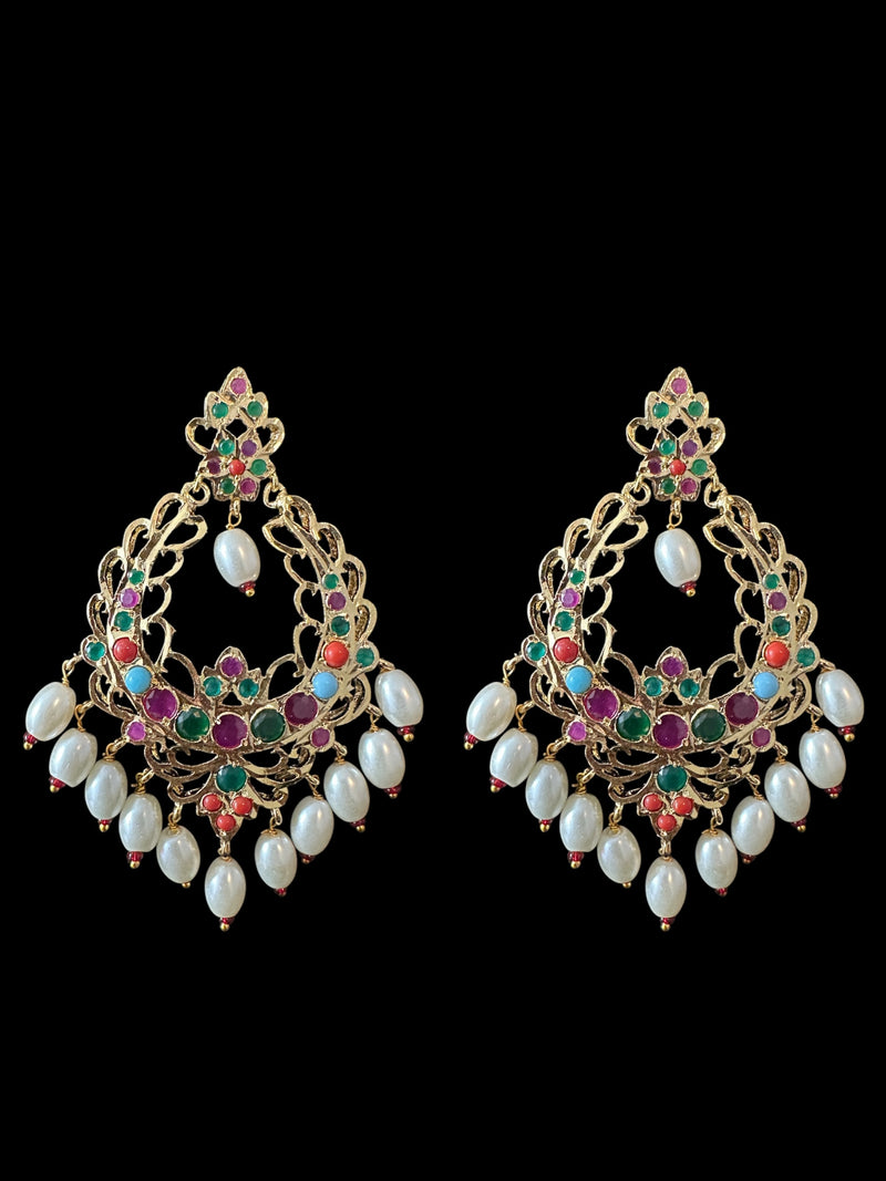 C533 Mushk choker with chandbali earrings in navratan ( READY TO SHIP )