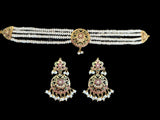 Multicolored Jadau choker set in Gold Plated Silver ( READY TO SHIP )