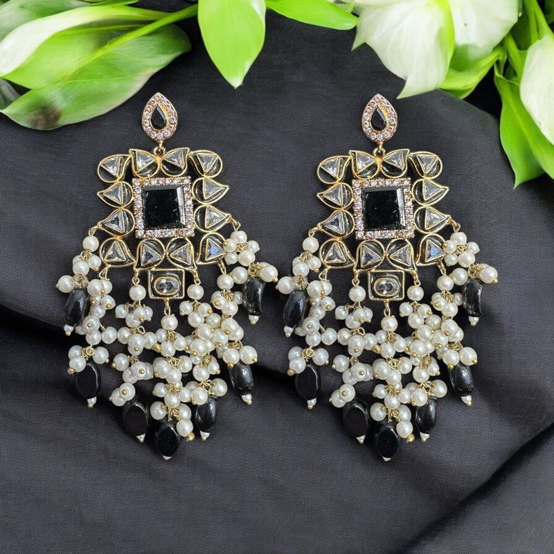 DER728  Nagma dangler earrings in kundan (black )( READY TO SHIP)