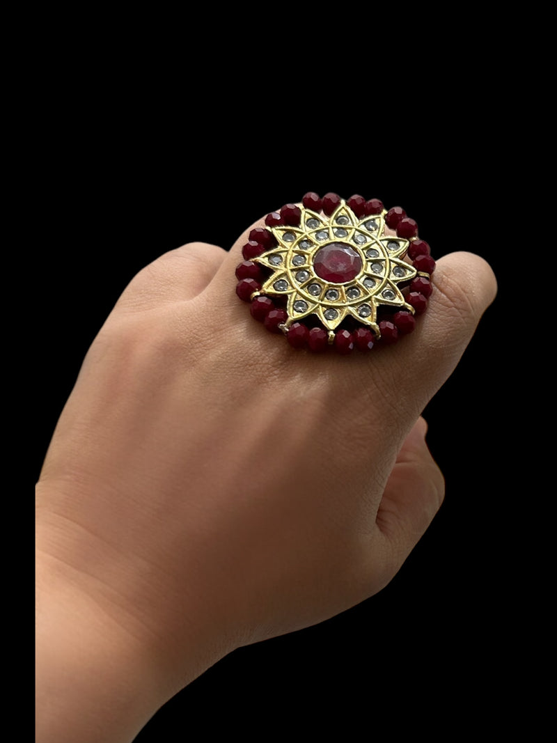 DJR34 Kundan ring  red ( READY TO SHIP)