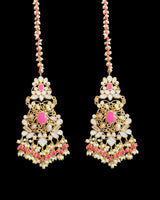 Bridal Choker Set in  Ruby & Shell Pearls | Gold-Plated | Earrings + Jhoomar + Tikka ( READY TO SHIP )