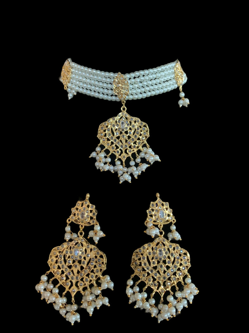 Ekta  pearl choker with earrings ( SHIPS IN 4 WEEKS )