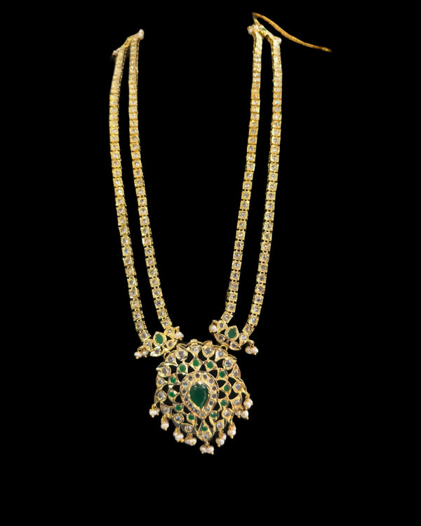 DLN130 Alvira Polki Rani haar with earrings in green ( READY TO SHIP )