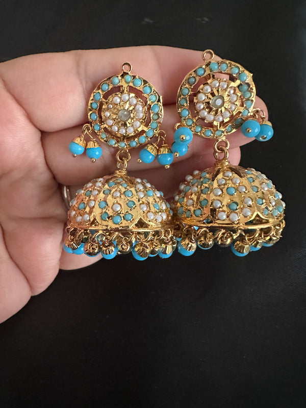 DER518 gold plated Jhumka - turquoise  ( READY TO SHIP )