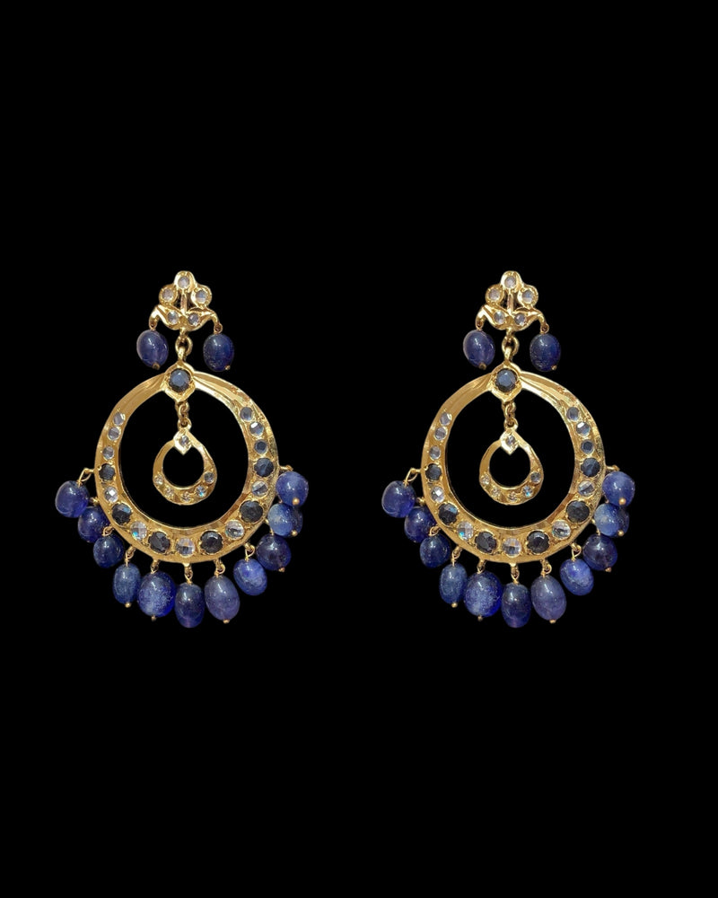 Tirmani Necklace Set with chandbali Earrings – 22K Gold-Plated Jewelry with Freshwater Pearls and sapphire 
 ( SHIPS IN 4 WEEKS  )