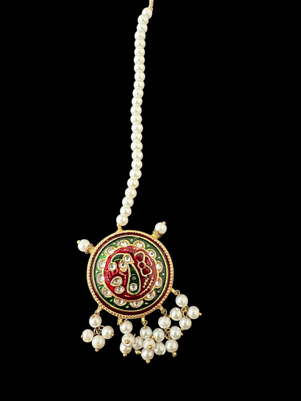 DJTK315 Kundan and meenakari  tika - Red green  ( READY TO SHIP )