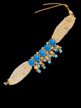C595 Turquoise & Pearl Gold-Plated Choker Set – Timeless Elegance ( READY TO SHIP )