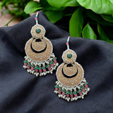 DER640 Shama gold plated pink and emerald kundan chandbali earrings - large ( READY TO SHIP )