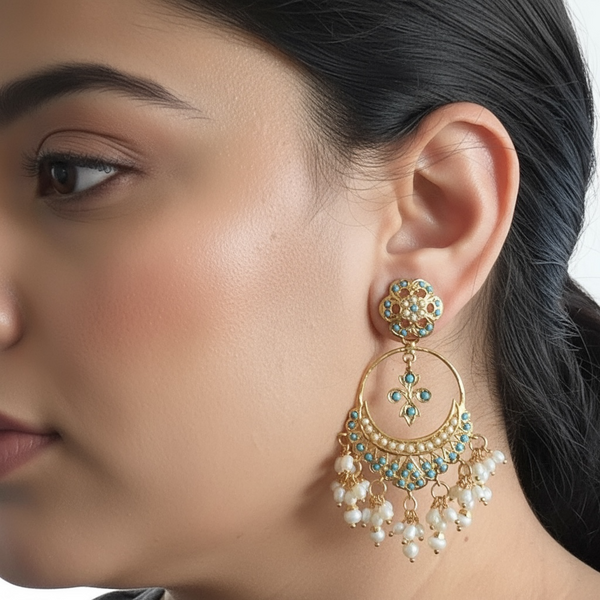 Gold-Plated Silver Turquoise Earrings with Freshwater Pearls | 92.5 Silver | Lightweight Screw-Back Design ( READY TO SHIP )