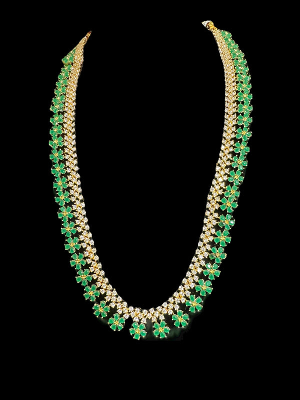 DLN39 Megha long set in cz stones - Green    (READY TO SHIP)