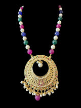 PS522 Jadau pendant and earrings tika set in Navratan (READY TO SHIP )