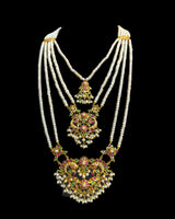 BR601 Ruby Emerald & Freshwater Pearl Handcrafted Bridal Jewelry Set (READY TO SHIP)
