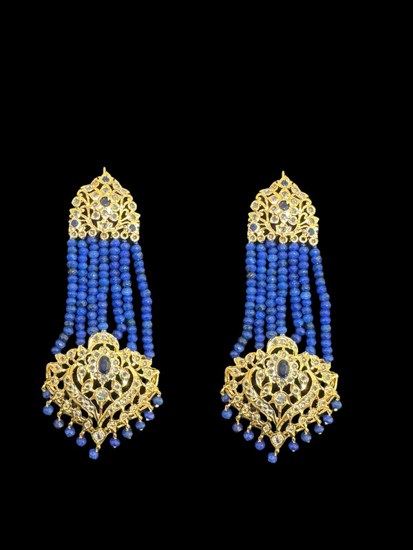 DER536 Ekta Hyderabadi jhoomar earrings - blue   ( READY TO SHIP )