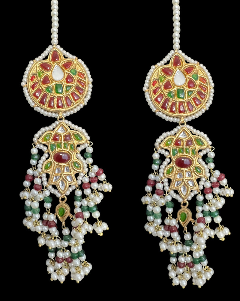 DER733 Maya  kundan dangler earrings with ruby emerald combination( READY TO SHIP )