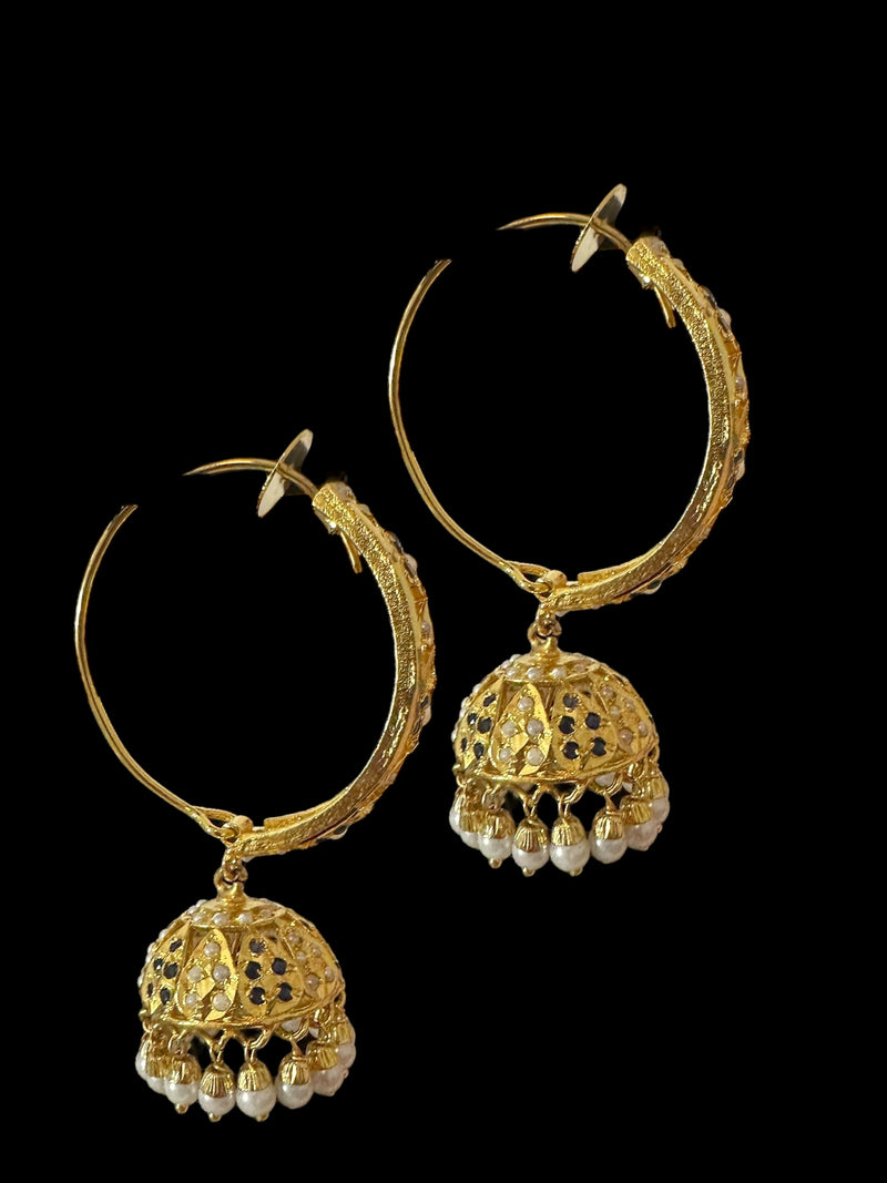 DER805 Jadau jhumka/hoop earrings in sapphire pearl combination ( READY TO SHIP )