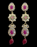 DNS209 🌸 Floral Motif Hyderabadi Necklace Set – Gold-Plated with CZ Polki & Ruby Quartz Beads ( READY TO SHIP )