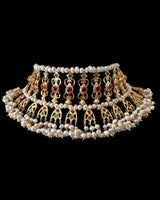 Viya bridal set in natural pearls , rubies and emeralds ( SHIPS IN 4 WEEKS)