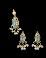Gold Plated 92.5 Silver Turquoise Pendant Earrings with Freshwater Pearls ( READY TO SHIP )