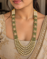 LN509 Gold-Plated Olive Green CZ Beads & Shell Pearl Mala ( READY TO SHIP )