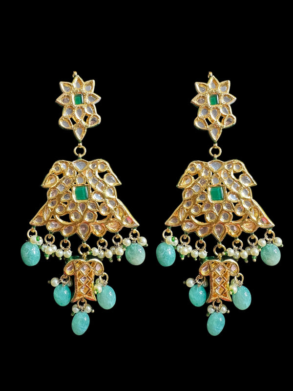 Mashal Kundan earrings  - Green  ( READY TO SHIP )