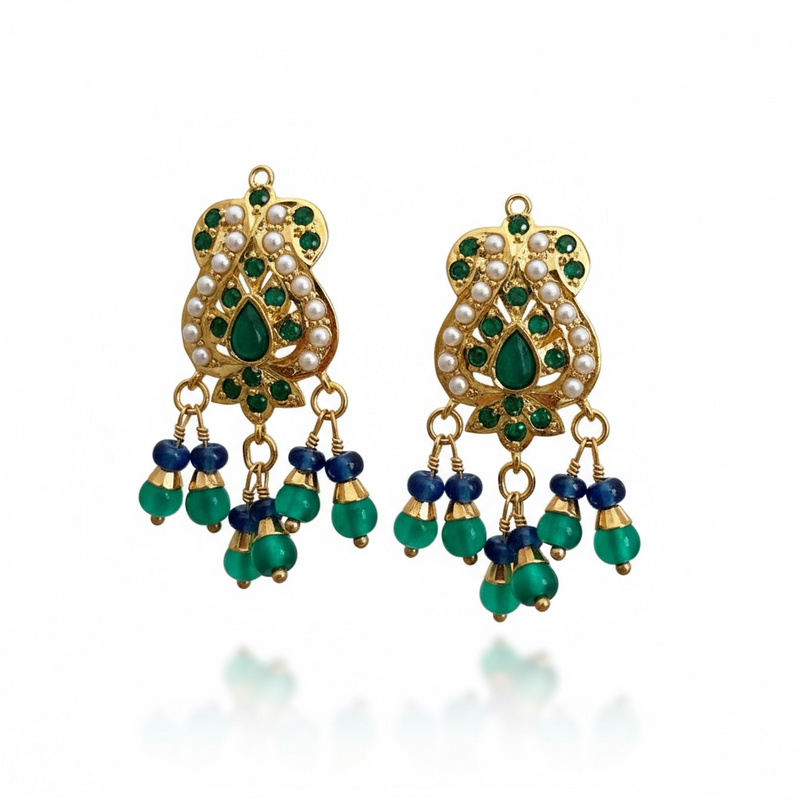 Emerald, Sapphire & Freshwater Pearl Gold-Plated Silver Pendant Set ( READY TO SHIP )