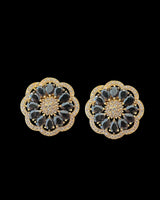 C587 Gold-Plated CZ Choker Set in Black& Pearl Strings | Elegant Black Stone Necklace with Studs
 ( READY TO SHIP )