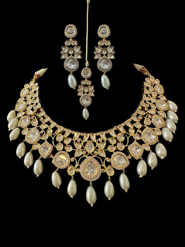 DNS196 Tanu polki necklace set with pearls ( READY TO SHIP )