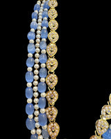DLN135 Gold-Plated Jadau Rani Haar with Earrings – Medium Length - Purple ( READY TO SHIP )