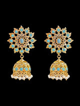 DER514 karanphool jhumka - large size / turquoise ( READY TO SHIP )