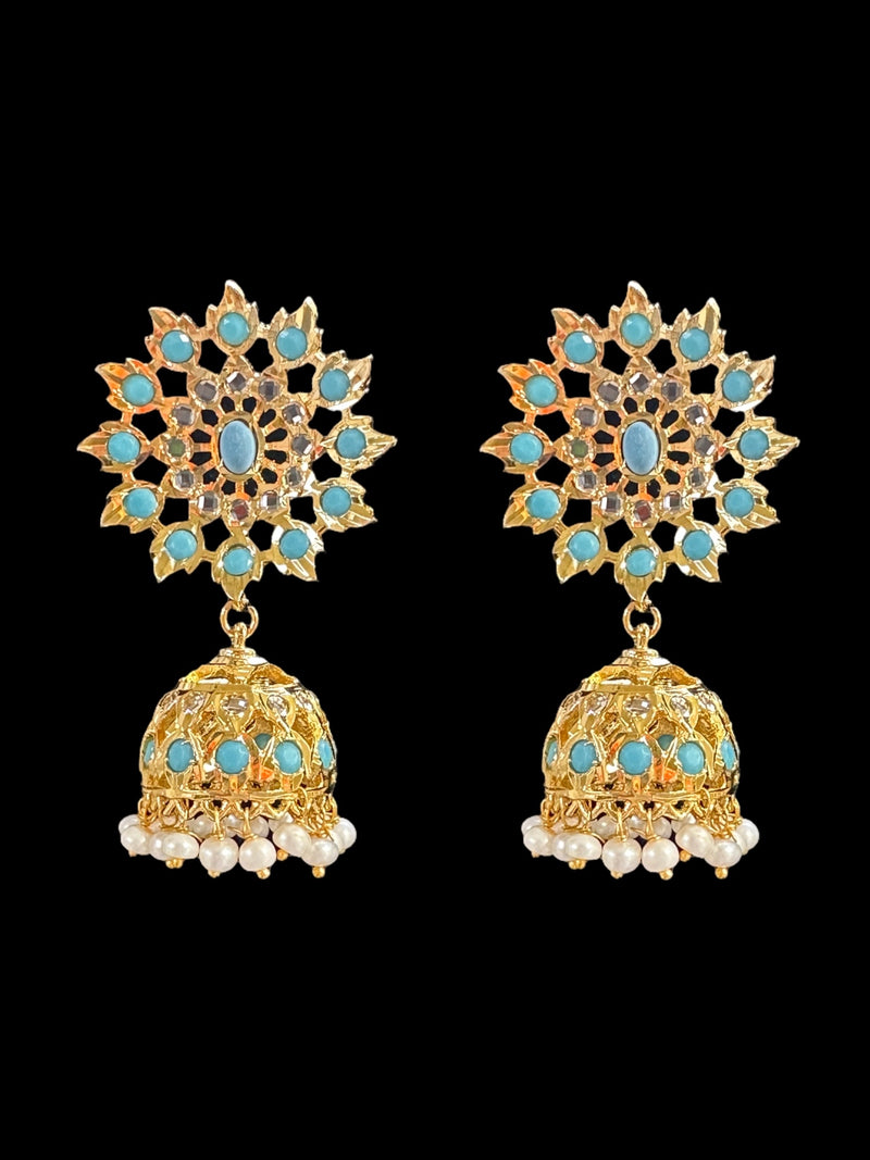 DER514 karanphool jhumka - large size / turquoise ( READY TO SHIP )