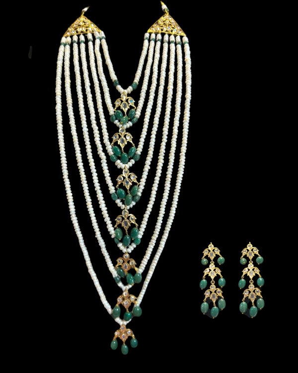 Hyderabadi Satlada in fresh water pearls and  Emeralds – Ready to Ship