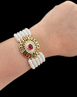 Navratan Gold-Plated Silver Bracelet with Freshwater Pearls ( READY TO SHIP )