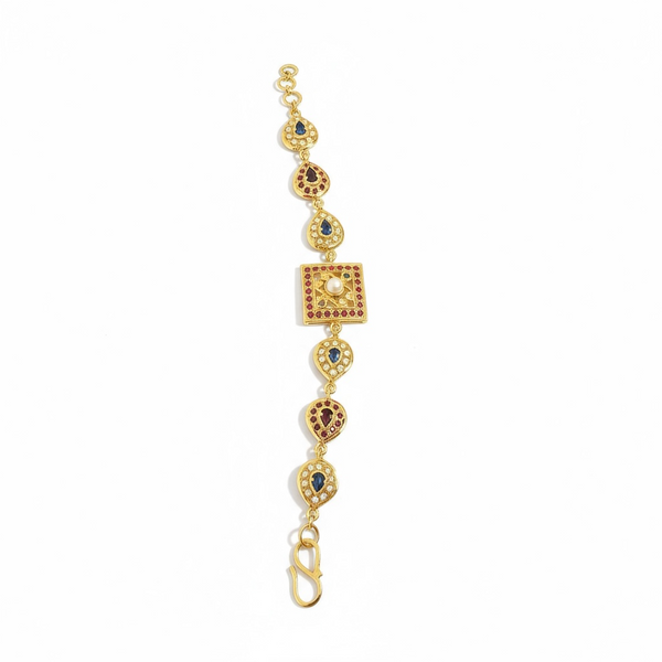 Ruby, Sapphire & Freshwater Pearl Gold-Plated Silver Bracelet ( READY TO SHIP )