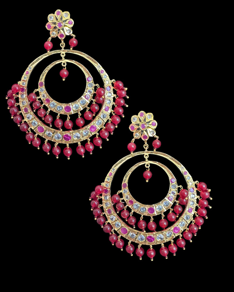 DER772 USHA overzied chandbali earrings - Ruby   (READY TO SHIP )