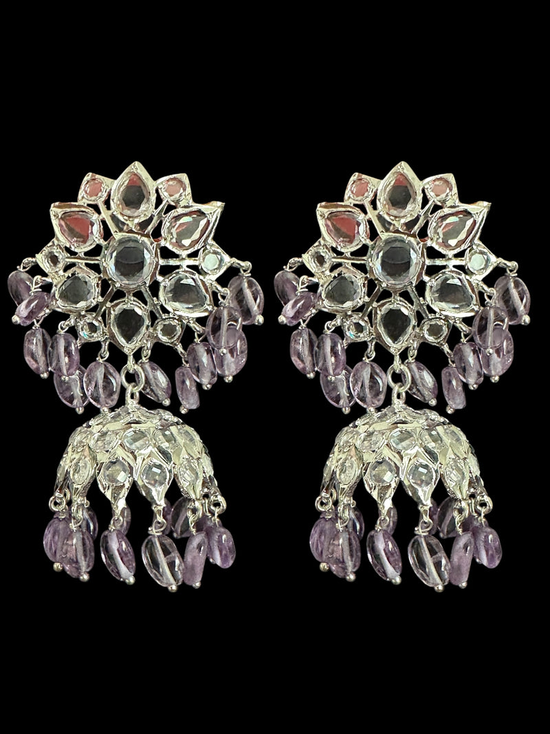 Khushi long necklace with earrings in real amethyst beads ( READY TO SHIP )