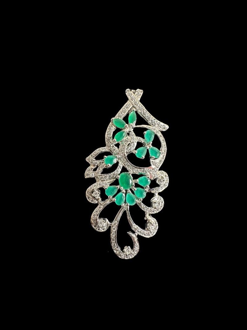 Cz pendant - silver plated with emerald cz stones ( READY TO SHIP )