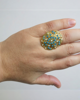 Turquoise & Pearl Ring – Gold-Plated Silver Elegance in Feroza ( READY TO SHIP )