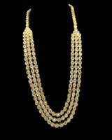 Three-Layer Mala Necklace Set with Earrings – Gold Plated, CZ Polki ( READY TO SHIP )