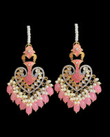 ERS82 Gold-Plated Meenakari Chandbali Earrings with Pearl Ear Support - Pink ( READY TO SHIP)