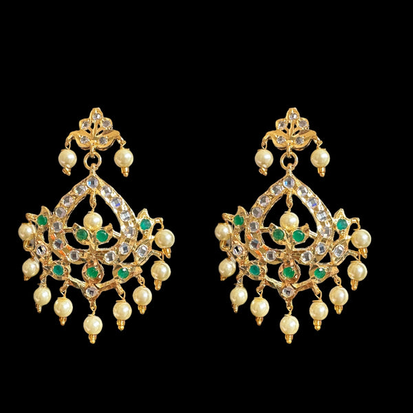 DER562 Dina hyderabadi emerald Chandbali with golden pearls ( READY TO SHIP  )