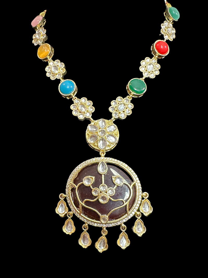 kundan necklace set - Navratan ( READY TO SHIP )