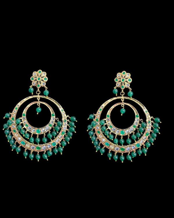 DER771 USHA overzied chandbali earrings - Green   (READY TO SHIP )