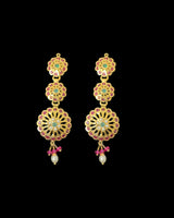 Elegant Handcrafted Ruby, Emerald & Pearl Pendant Earrings Set ( READY TO SHIP )