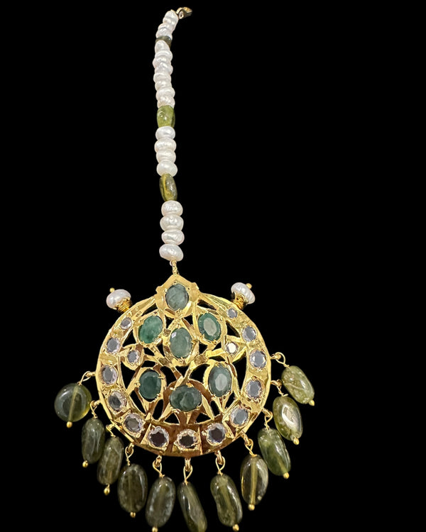 DJTK369 Insia Tika in Freshwater Pearls & Emerald Stones – Gold-Plated ( READY TO SHIP )