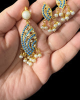 Gold Plated 92.5 Silver Turquoise Pendant Earrings with Freshwater Pearls ( READY TO SHIP )