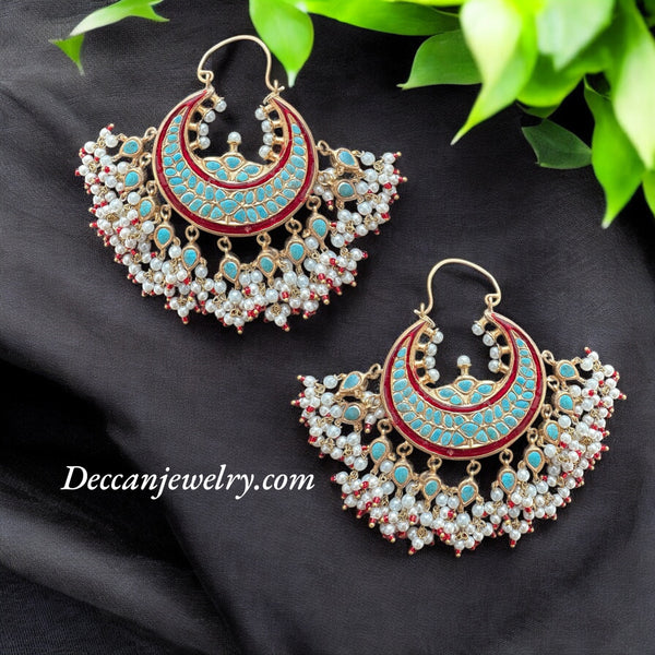 DER638 Turquoise Ruby chandbali earrings ( READY TO SHIP )